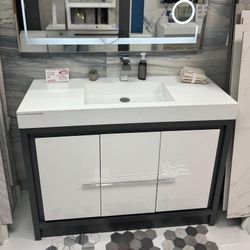 48" Freestanding Anthracite Gray&White Hotel Design Bathroom Vanity 