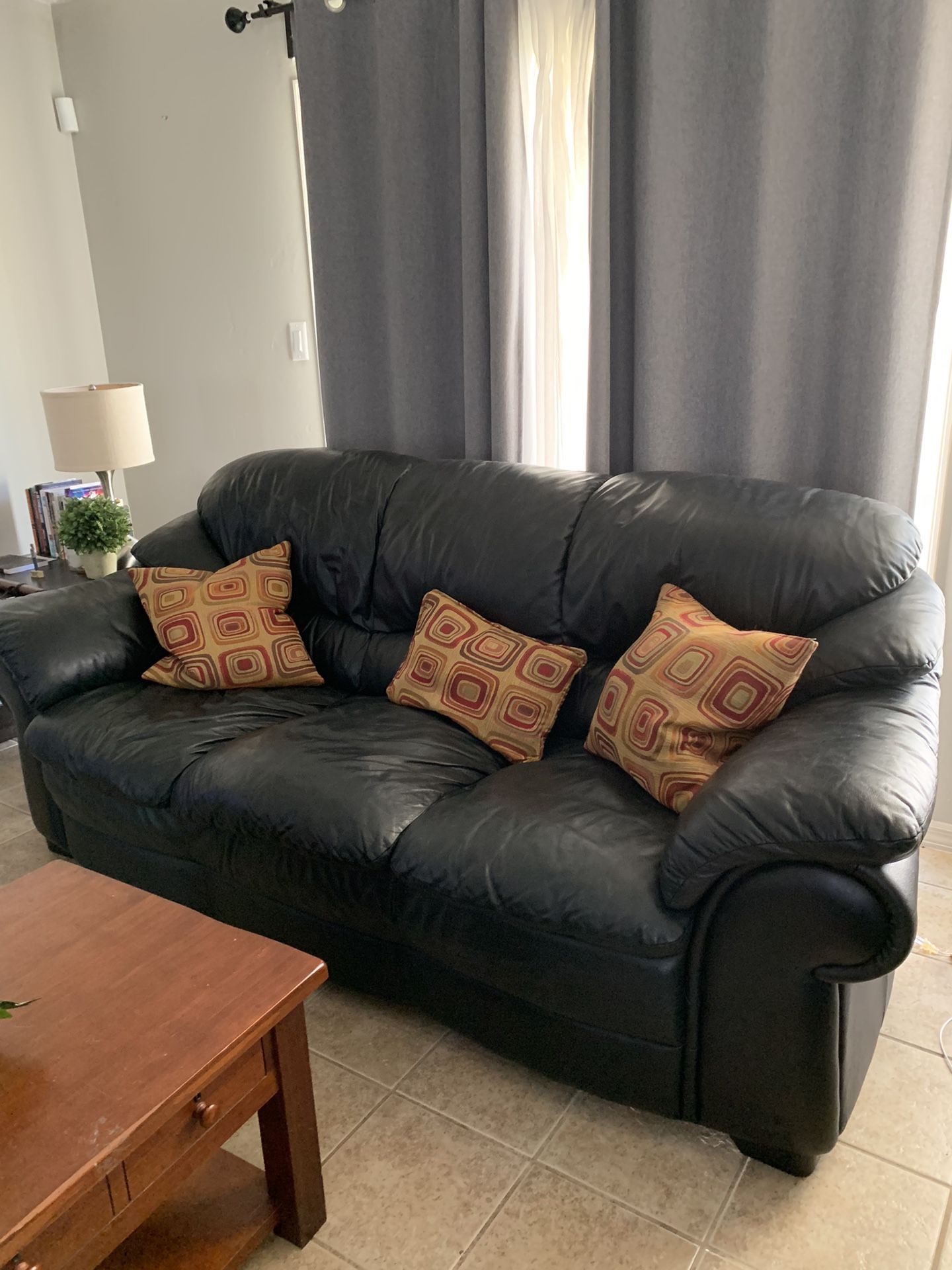 Genuine Black Leather Couch