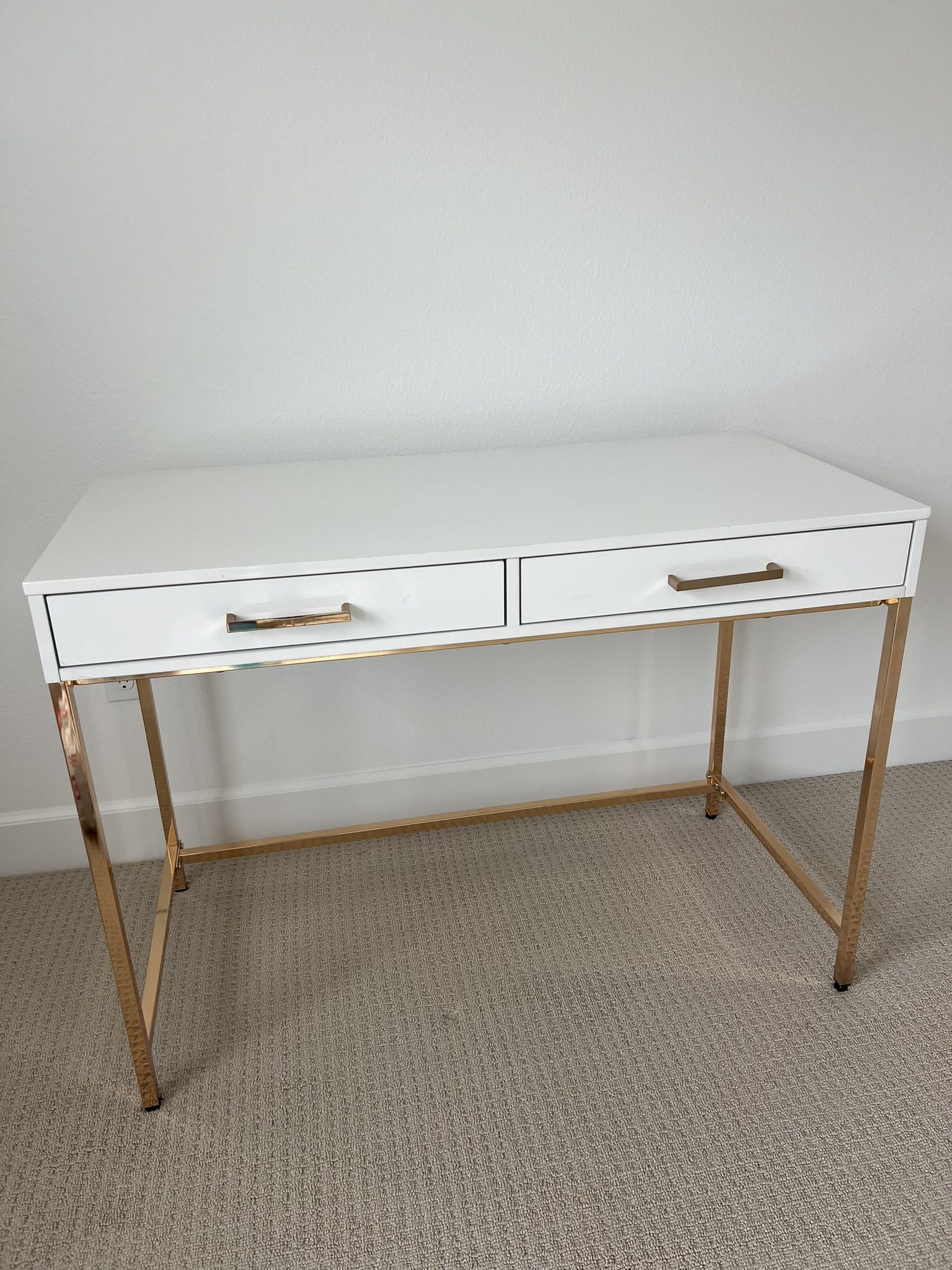 white with gold metal frame desk 2 drawer modern office furniture 30in x 42in x 21in home office