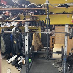 Weight rack w/ bar and weights