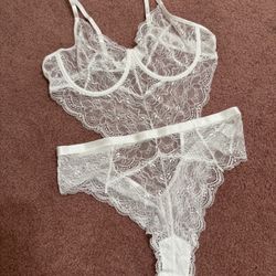 New Xxl White Lace Stretchy Boho Lace Top Panty Lingerie Bodysuit 