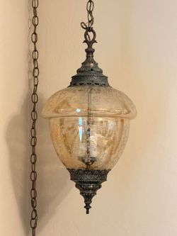 Light hanging pendant chandelier etched amber glass