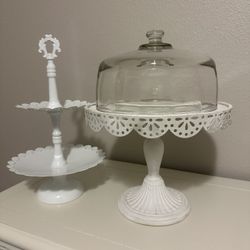 Tall Metal Cake Stand /cupcake Stand And Glass Dome 