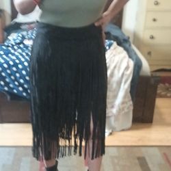 XS/S Leather Style Fringe ZARA Skirt /Falda Vaquera ZARA XS/S