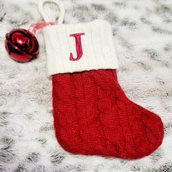 Red & White "J" Knit Christmas Mini Stocking with Bell