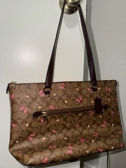Coach Signature Monogram Butterfly Print Zip Shoulder Bag