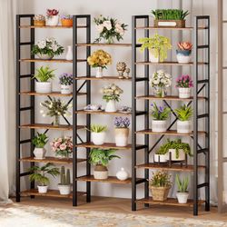 Bookshelves 6 Tiers Triple Wide Industrial Bookshelf, Large Etagere Bookshelf Open Display Shelves with Metal Frame for Living Room Bedroom Home Offic