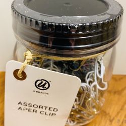 Paper Clips - 280 Black, Gold & White in Reusable Clear Plastic Jar