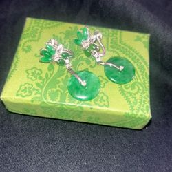 Vintage Jade Earrings 18k White Silver 