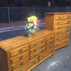 American Signature Solid Wood  Set: Long Dresser With Big Drawers, Tall Chest. Drawers Sliding Smoothly. Delivery Available. Se Habla Español