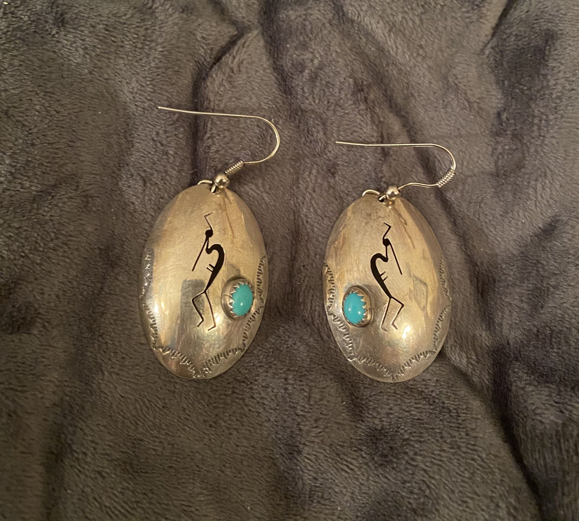 Vintage 1980’s Sterling Silver With Genuine Turquoise Earrings - Free Organza Gift Bag !