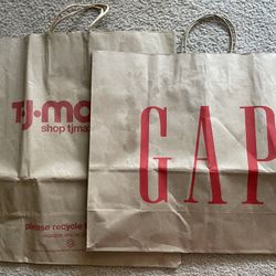 Lot of 69 Brown Shopping Paper Bags - Medium and Large - Handles