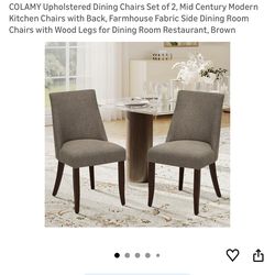 COLAMY Upholstered Dining Chairs Set of 2, Mid Century Modern Kitchen Chairs with Back, Farmhouse Fabric Side Dining Room Chairs with Wood Legs for Di