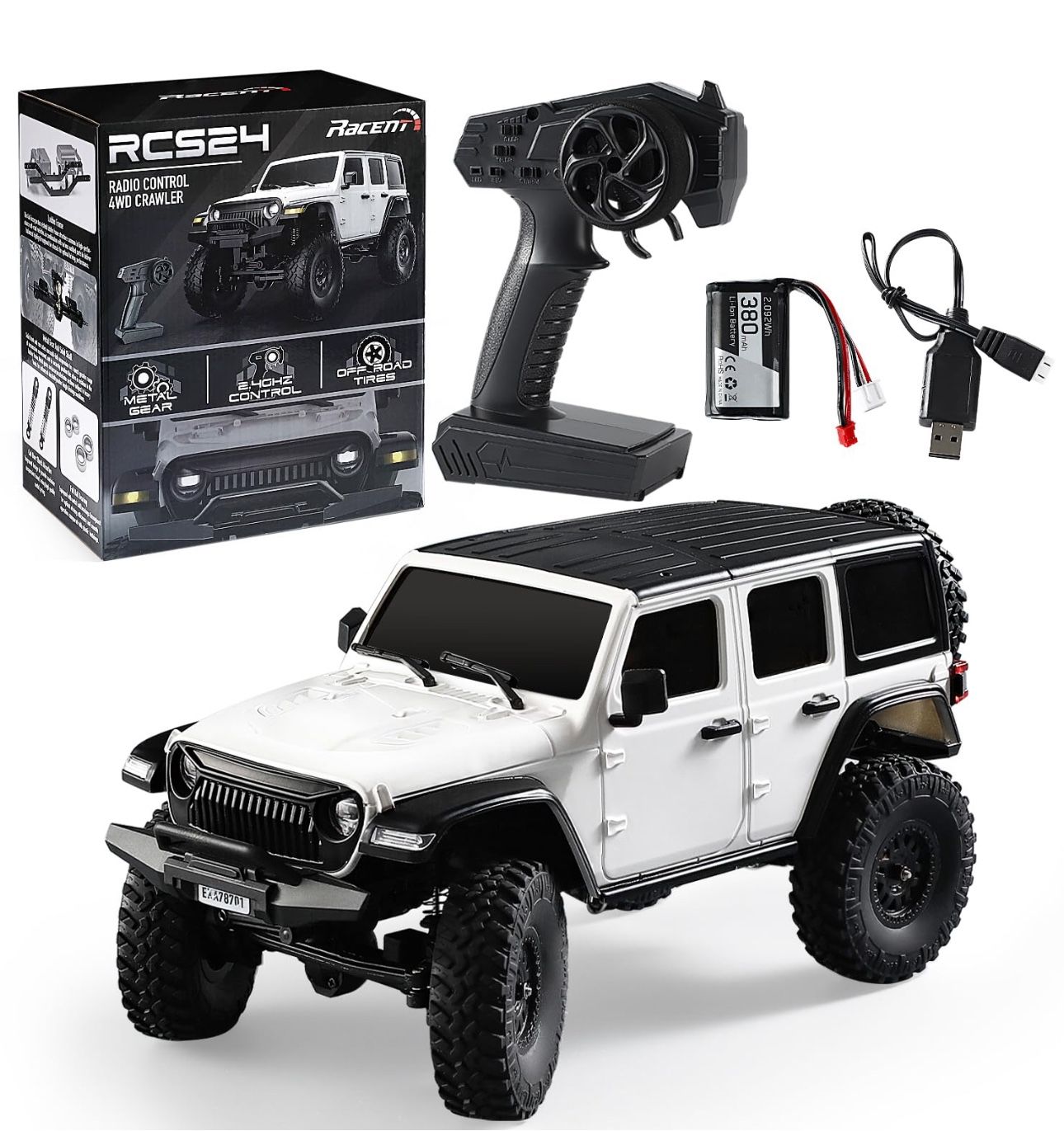 RC Crawler 1/24 RC Rock Crawler 4X4 Monster Truck Off Road Climbing Vehicles with Bright Headlight Waterproof 2.4GHz Remote Control Car RTR for Adults