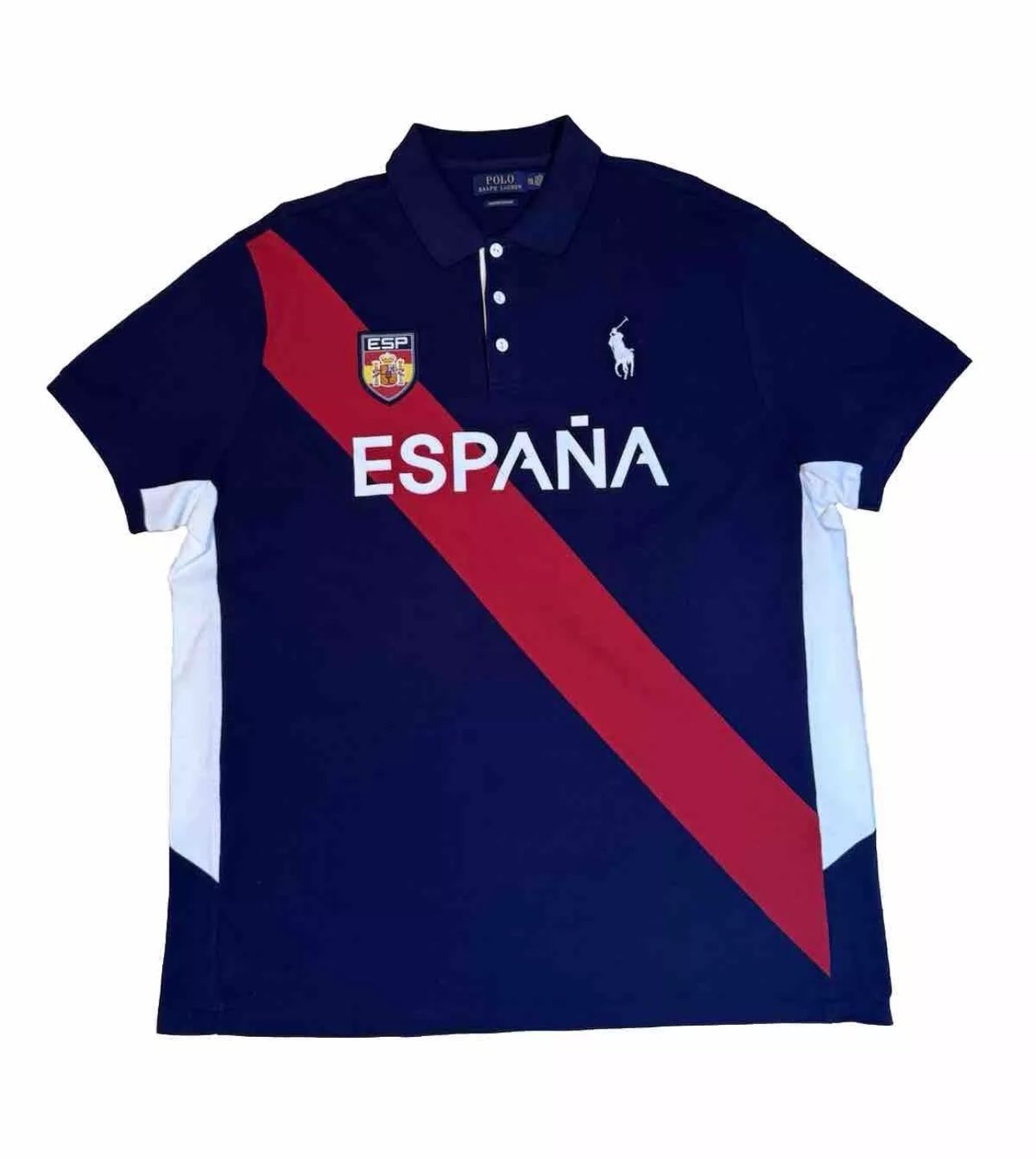 Polo Ralph Lauren Shirt Mens XXL Blue Red Espana Spain Striped ESP Patch Preppy
