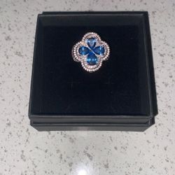 Iced Out Blue Topaz Clover Cross Ring 
