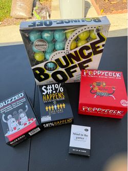 Adult Party Game Bundle: Bounce Off, Buzzed, Poppycock, S#!% Happens, and Mind in the Gutter
