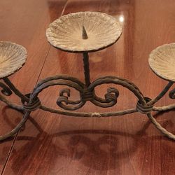 Vintage Wrought Iron Metal 3 Pillar Candle Stand