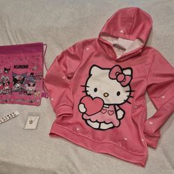 Hello Kitty & Friends Pink Hoodie Bundle | Girls 11-12Y | Kuromi Bag & Jewelry