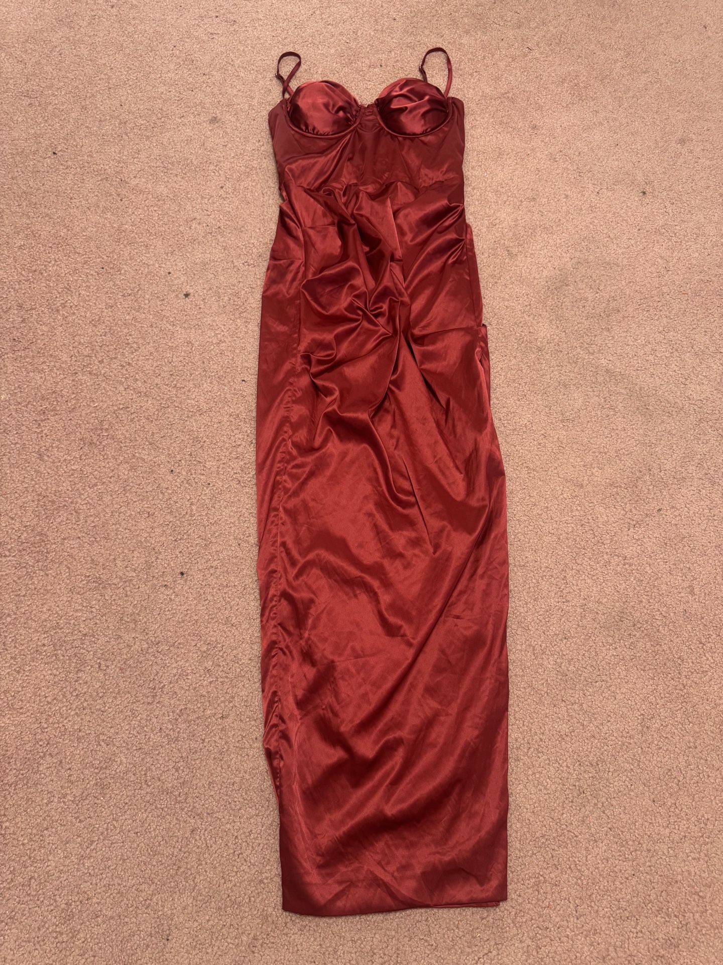 New Medium red satin dress long evening Coctail gown party