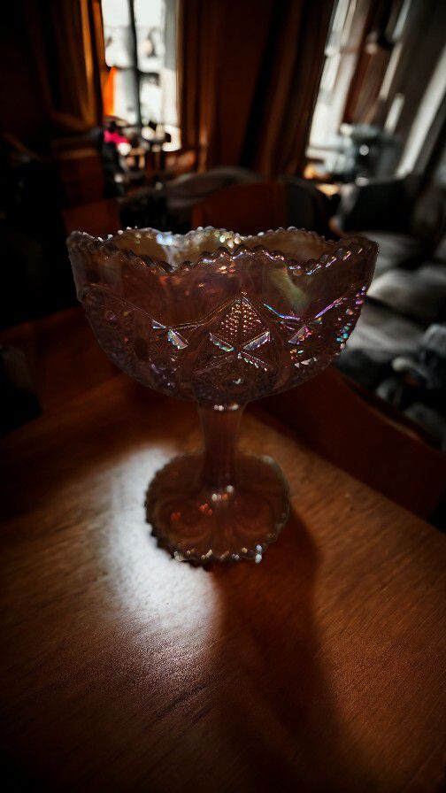 Gold Carnival Glass Compote By Indiana Glass Co 