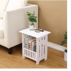 2 Tier End Table,White Side Table,Small Bedside Table for Small Spaces,with Storage Shelf,Nightstand Bedside Table for Living Room Bedroom Office