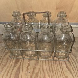8 Quart Wire Milk Crate W/ 8 Quart-Size Milk Bottles