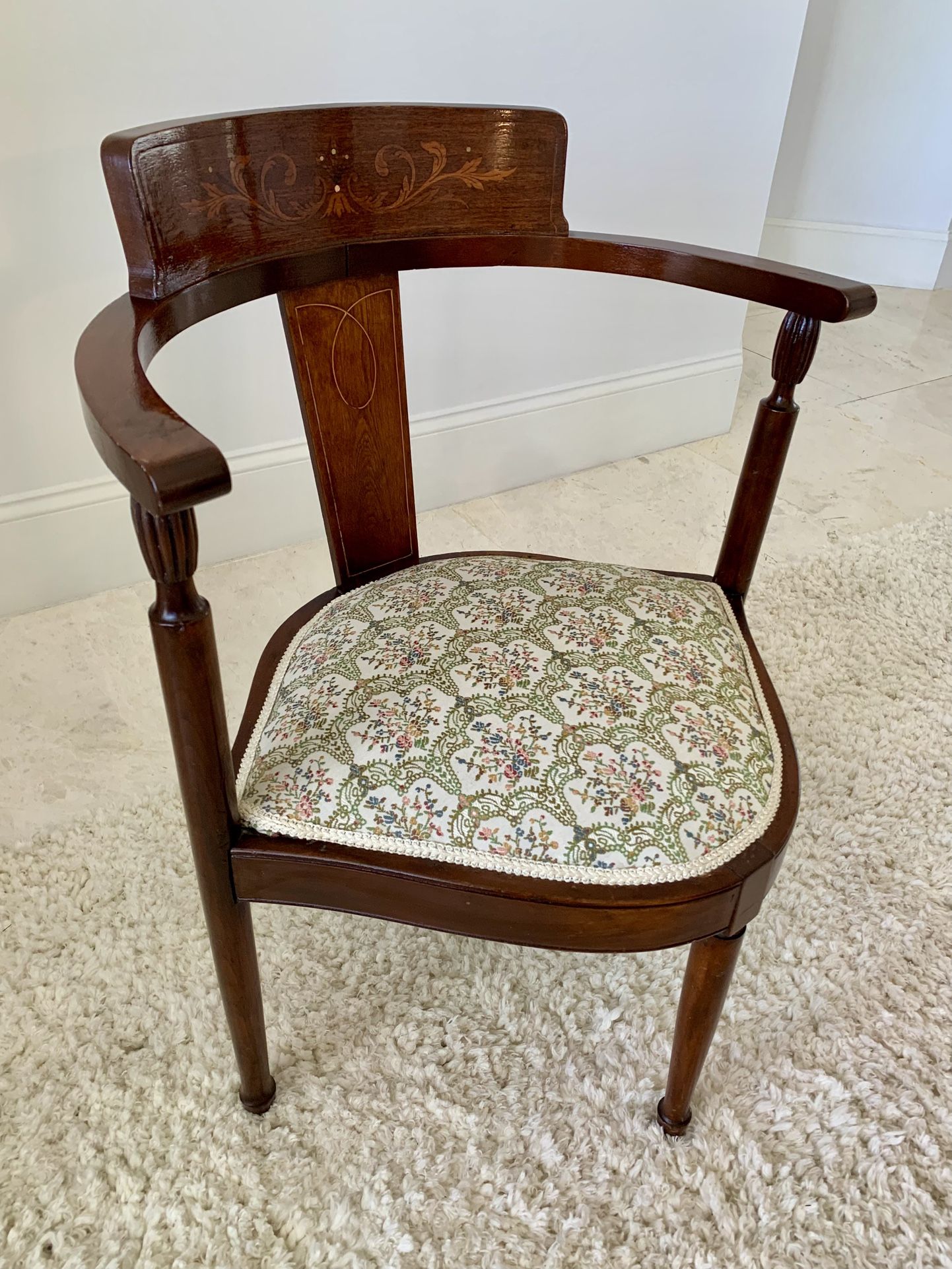 Antique Corner Chair with Wood and Mother Of Pearl Inlay