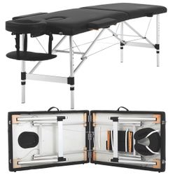 Aluminium Portable Massage Table 2 Fold Height Adjustable, Black