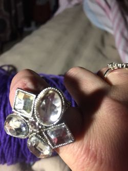 Oversized silver tone ring with large gems