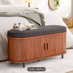 6 Pair Shoe Storage Bench With Sliding Tambour Door