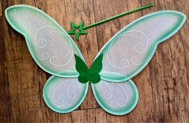 Green Fairy Wings & Wand for whimsy tinkerbell halloween costume