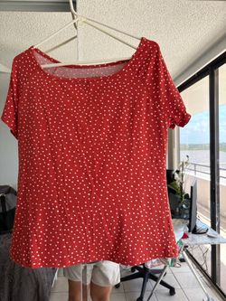 Red orange Polka Dot Short Sleeve Top