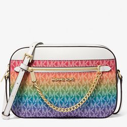 Michael Kors jet set large rainbow signature logo Crosby bag