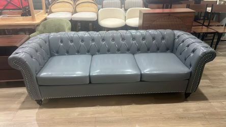 Chesterfield Sofa, Classic Tufted Upholstered Leather Couch, Modern 3 Seater Couch Furniture with Tufted Back for Living Room Office (Gray)