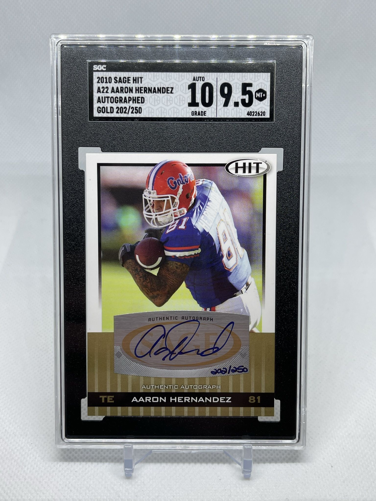 Aaron Hernandez SGC Graded 9.5/10 Sage Hit Rookie Autograph