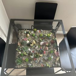 Custom Faux Succulent And Crystal Table With 4 IKEA Chairs