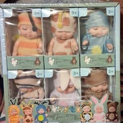Set Of 6 4in Sleeping New Born Dolls 