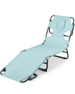 Outdoor Lounge Tanning Chair, Foldable Chaise with Multi-Angle Backrest, Quick-Drying Polyester, Portable with Carry Strap