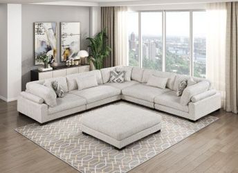 Sectional L Shape W Ottoman Beige Microfiber fabric, New Especial price 