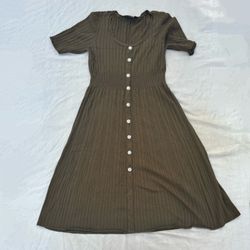 Nina Leonard Button Front Midi Dark Olive Dress US Women’s Large 