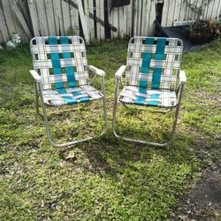 Vintage Sunbeam Aluminum Webbed Folding Nylon Lawn Chair Beach Turquoise Stripe
