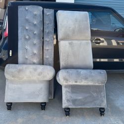 Low Back Blue Suede Couch 