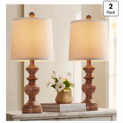 Farmhouse Table Lamp Set of 2, Rustic Table Lamps for Living Room Bedroom, 22" Mid Century Modern Desk Lamp Bedside Nightstand Lamps with Linen Tapere