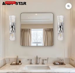 Brand New ANDY STAR (24in X 24in)  Square Bathroom Mirror,  Wall Decor Circle Mirror with  Silver / Brushed Nickel Frame