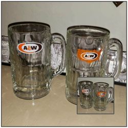 X2 VINTAGE A&W ROOT BEER GLASS MUG SET COLLECTABLES