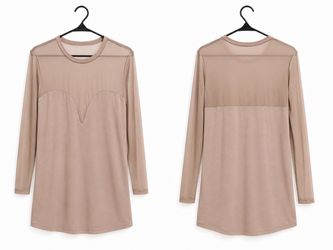 Nude Mesh Panel Long Sleeve Mini Dress size xl