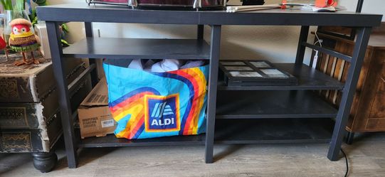 Black Wood TV Stand with Shelves