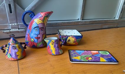 Colorful Cubist-Style Ceramic Serveware Set