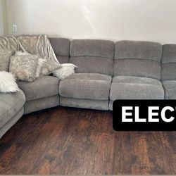 Plush electric recliner Couch/ Sofa light gray